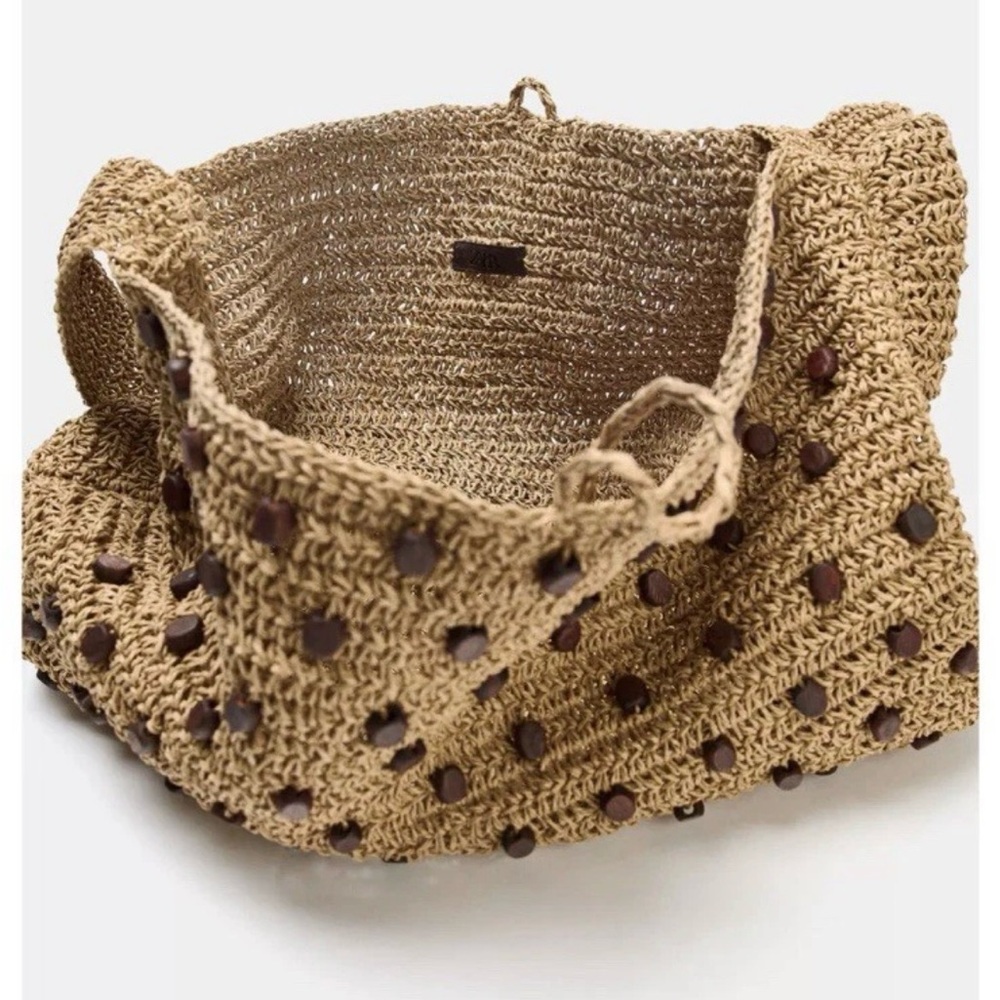 Zara Crochet Shoulder Tote in Tan